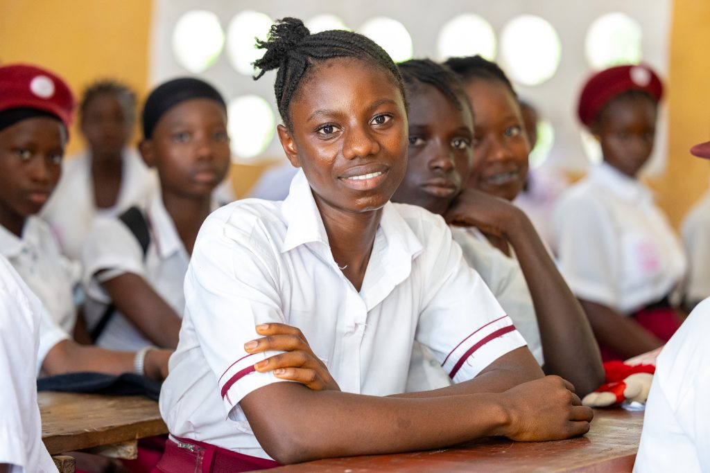 Student in a Schools for Salone Uman Tok health class in Sierra Leone.
