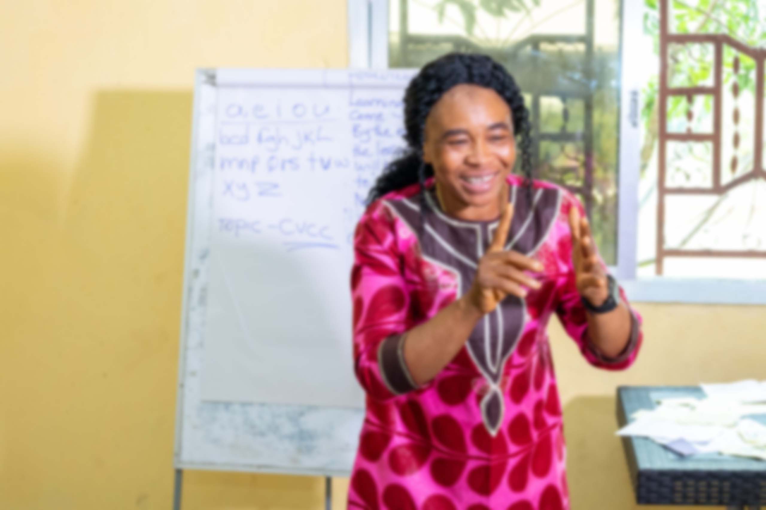 Teacher leading a Schools for Salone Level II teacher training session in Sierra Leone.