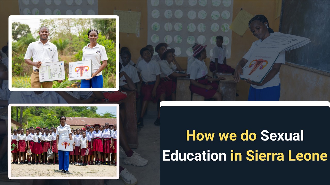 Uman Tok educators teaching sexual and menstrual health in a Sierra Leone classroom.